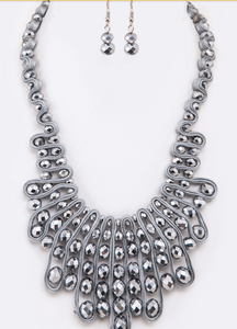 Weave Gray Crystal Necklace Set