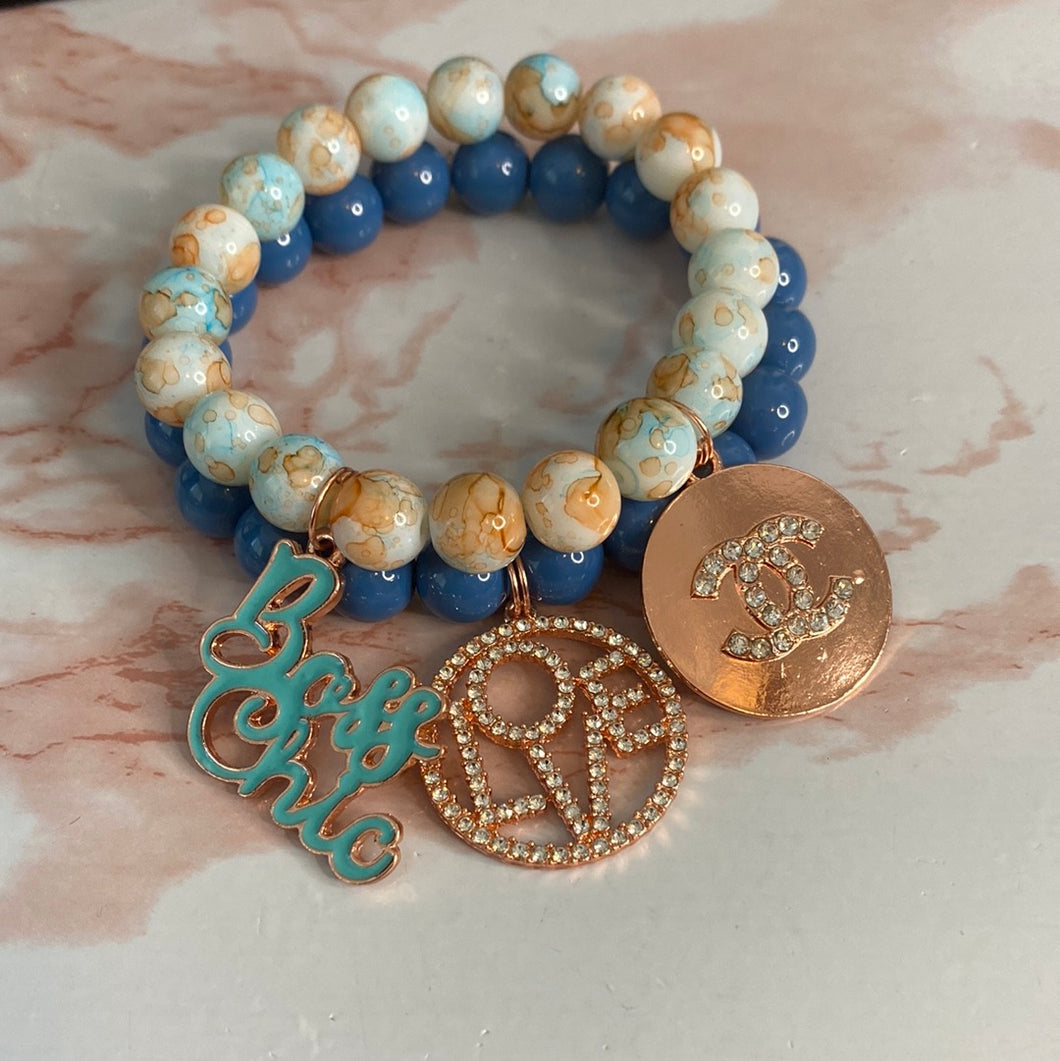 Rose Gold Collection Affair Stretch Bracelet with Charm