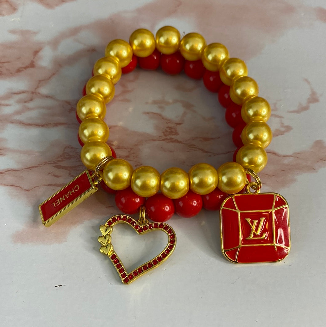 Red Gold Collection Affair Stretch Bracelet with Charm