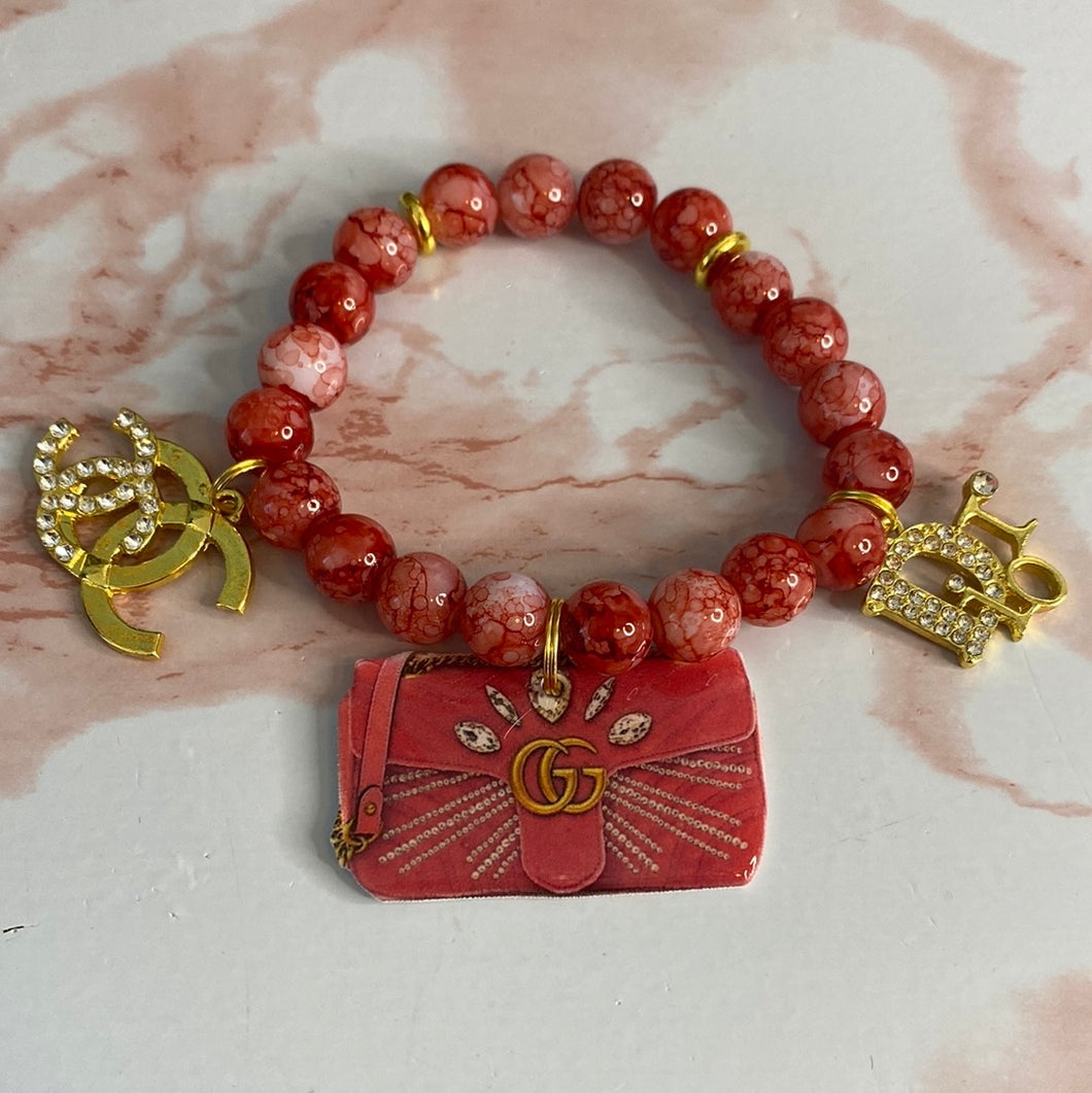 Red Gold Affair Stretch Bracelet with Charm