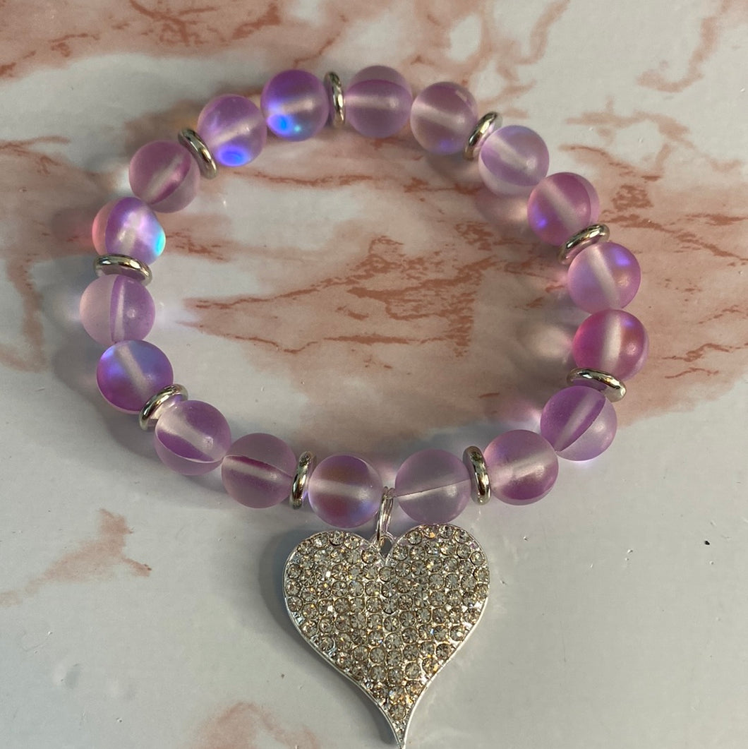 Marble Purple Stretch Bracelet with Charm