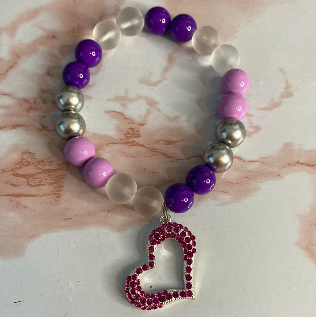 Mix Purple Stretch Bracelet with Charm